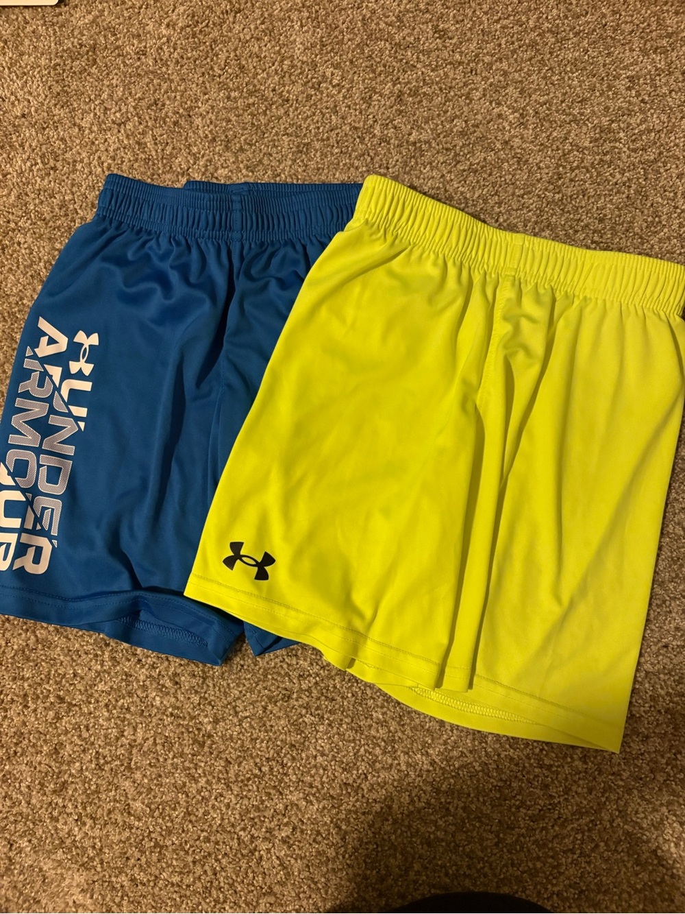 Under Armour Boys Athletic Shorts — Blue and Neon Yellow size 7